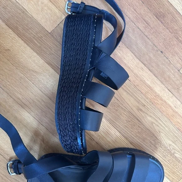 FitFlop Eloise Black Ankle Strap Open Toe Strappy Upper Espadrille Wedge Sandals - Picture 3 of 9